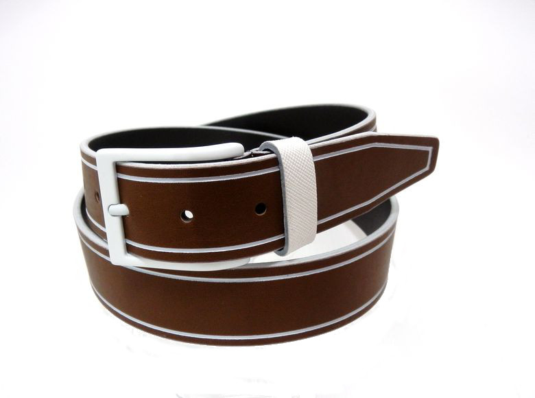 Leather belt with contrast - Brown - 35 mm